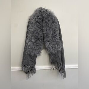 Pologeorgis Gray Mongolian Lamb and Wool Wrap Poncho Shawl